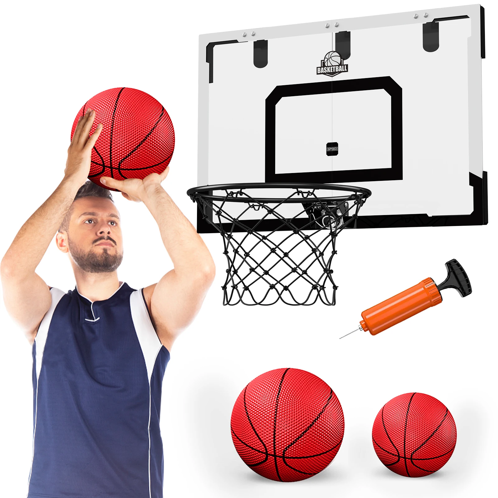 Aro de baloncesto grande de 24x16 pulgadas para interiores para hombre, niño, adolescente, niño y niña, con tablero trasero resistente, juguetes de baloncesto grandes