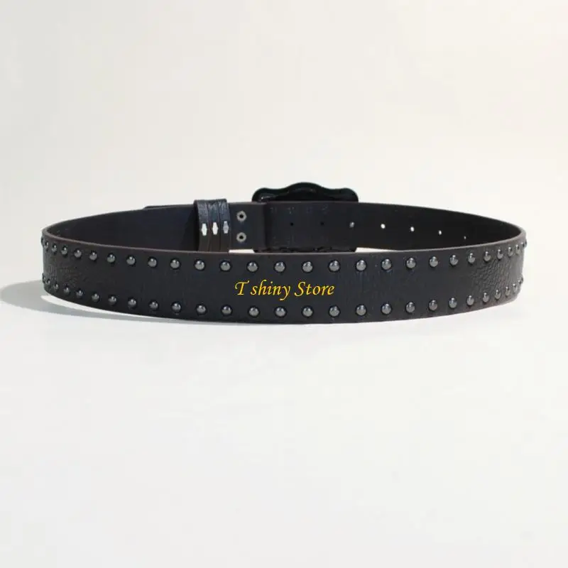 

N58F Мужской повседневный ремень с металлическими пряжками премиум-класса с мотивом черепа в стиле вестерн на искусственной коже