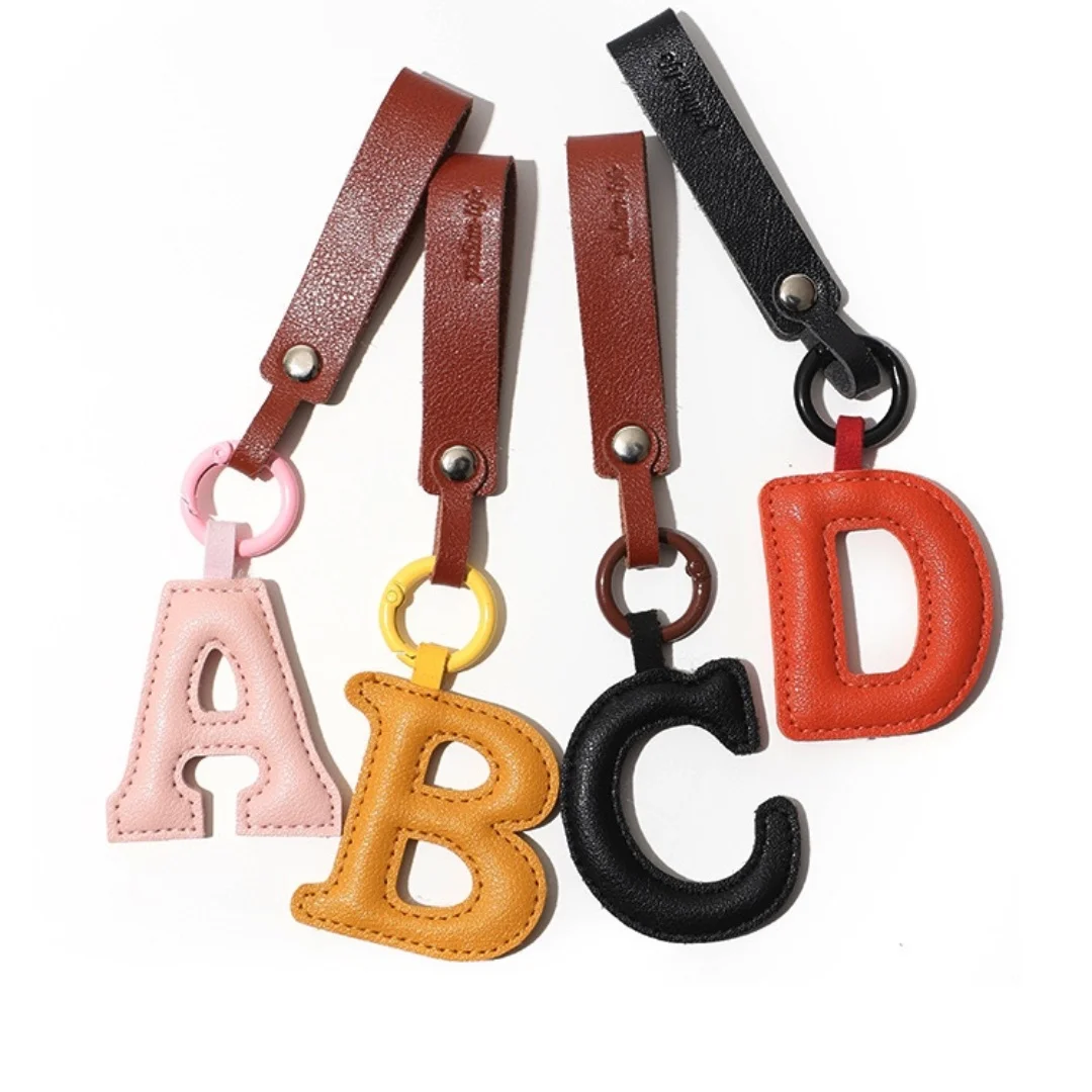 Leather 26 Bubble Letter Keychain Initial Pendant Coarse Charms Women Men Keychain Exclusive Gift