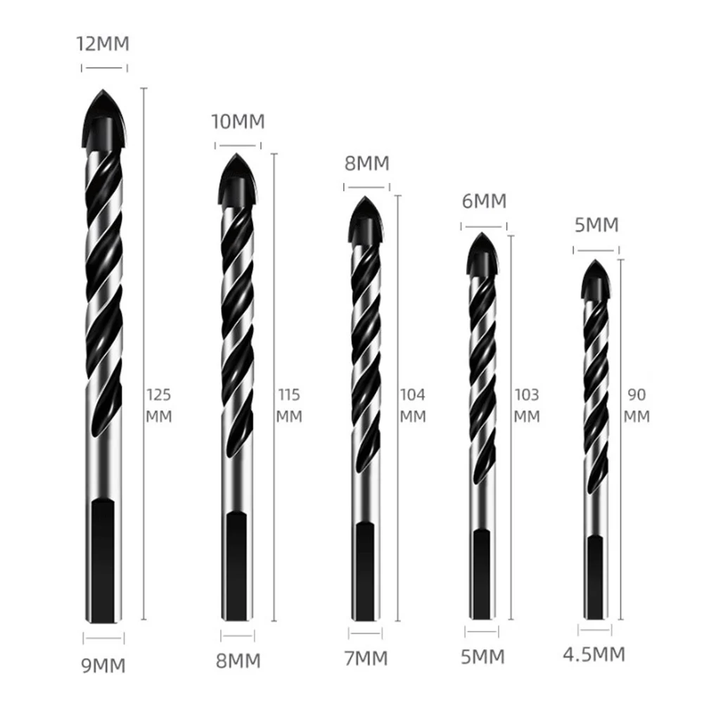 1 Set Brand New For Brick Glass Drill Bits 5/6/8/10/12mm Cemented Carbide Drill Bits Electric Drill Replacement