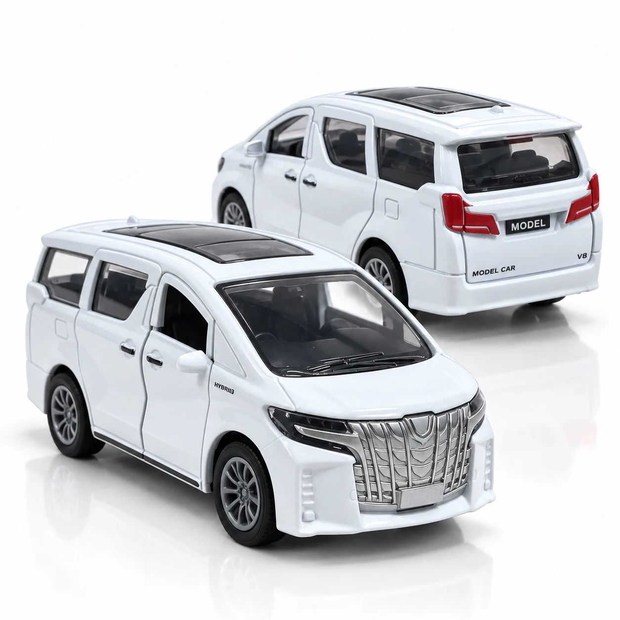 MQUDUO White Die Cast Minivan Model, Pull Back Metal Vehicle with Opening Front Doors and Sunroof, Christmas Birthday Gift
