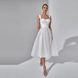 Robe de mariée courte en tulle simple pour la mariée, mancherons, robe de patients corset, longueur aux genoux, robe de soirée blanche, 2024