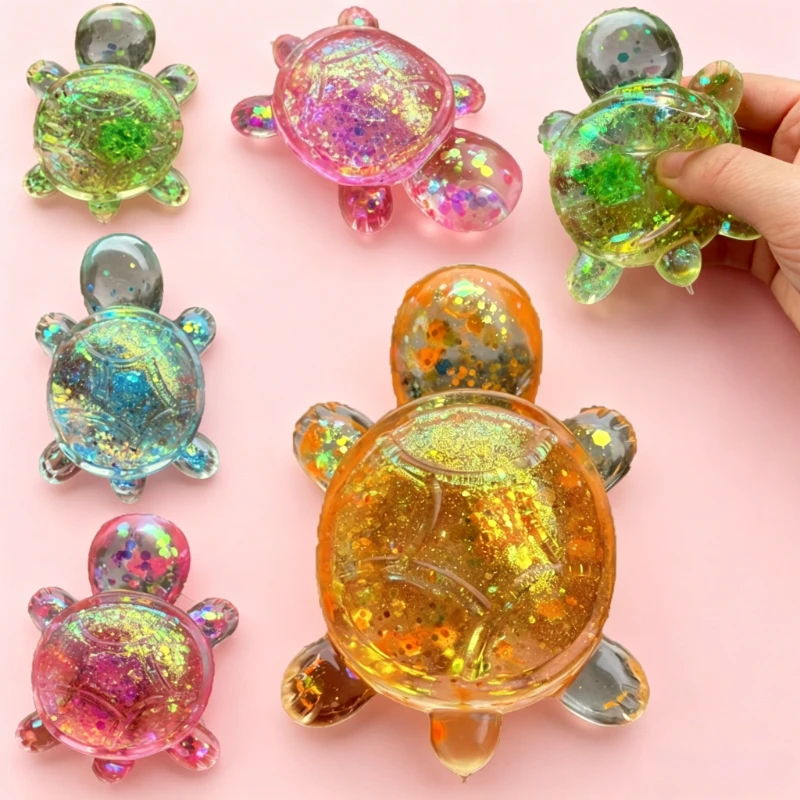 Niedliches Glitzer-Schildkröten-Quetschspielzeug, Kleines Anti-Stress Fidget-Spielzeug in Tierform, Dekompressions-Quetschspielzeug