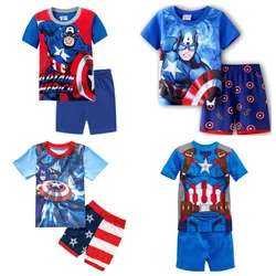 Summer Boys Nighty Captain America Nightgown Costume Boys Cute Cartoon Set Baby Toddler Short Sleeve Pajamas Sets