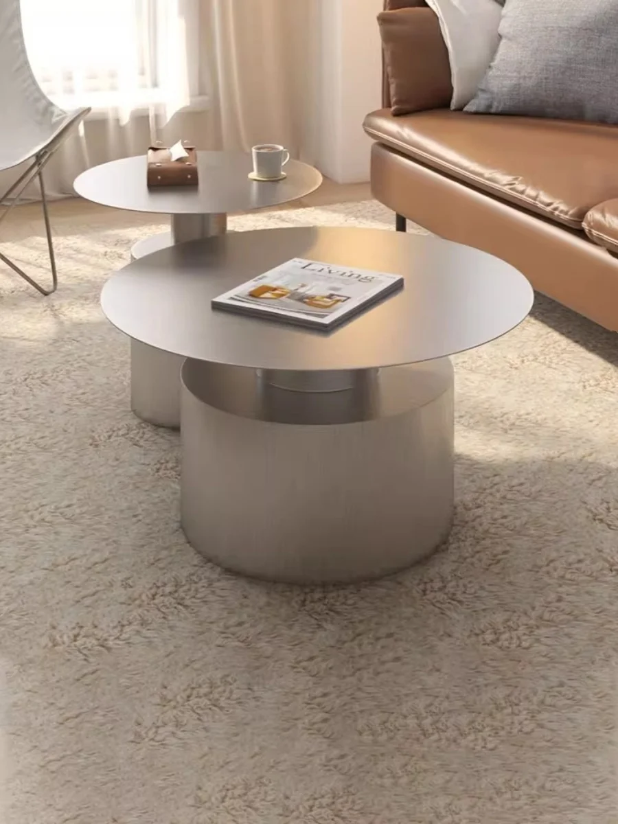 Italian Light Luxury Stainless Steel New Advanced Round Combination Tea Table Living Room Creative Fashion Simplicity