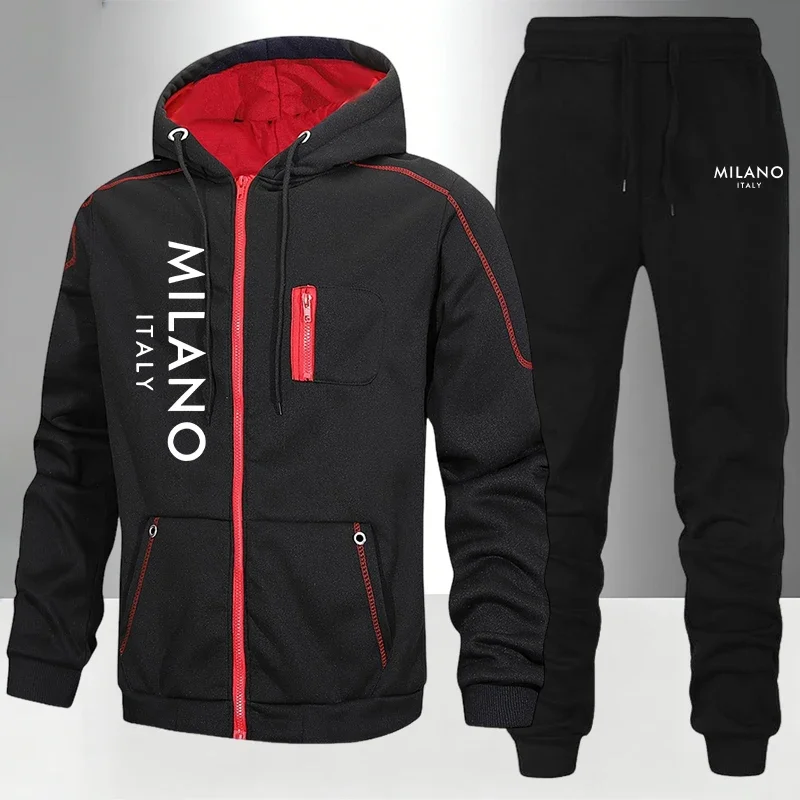 2026 New Men's Tracksuit Casual Hoodie Sweatshirts Coat Outdoors Sports Jogging Clothing Autumn Winter Single Zip Jacket Pants view 3