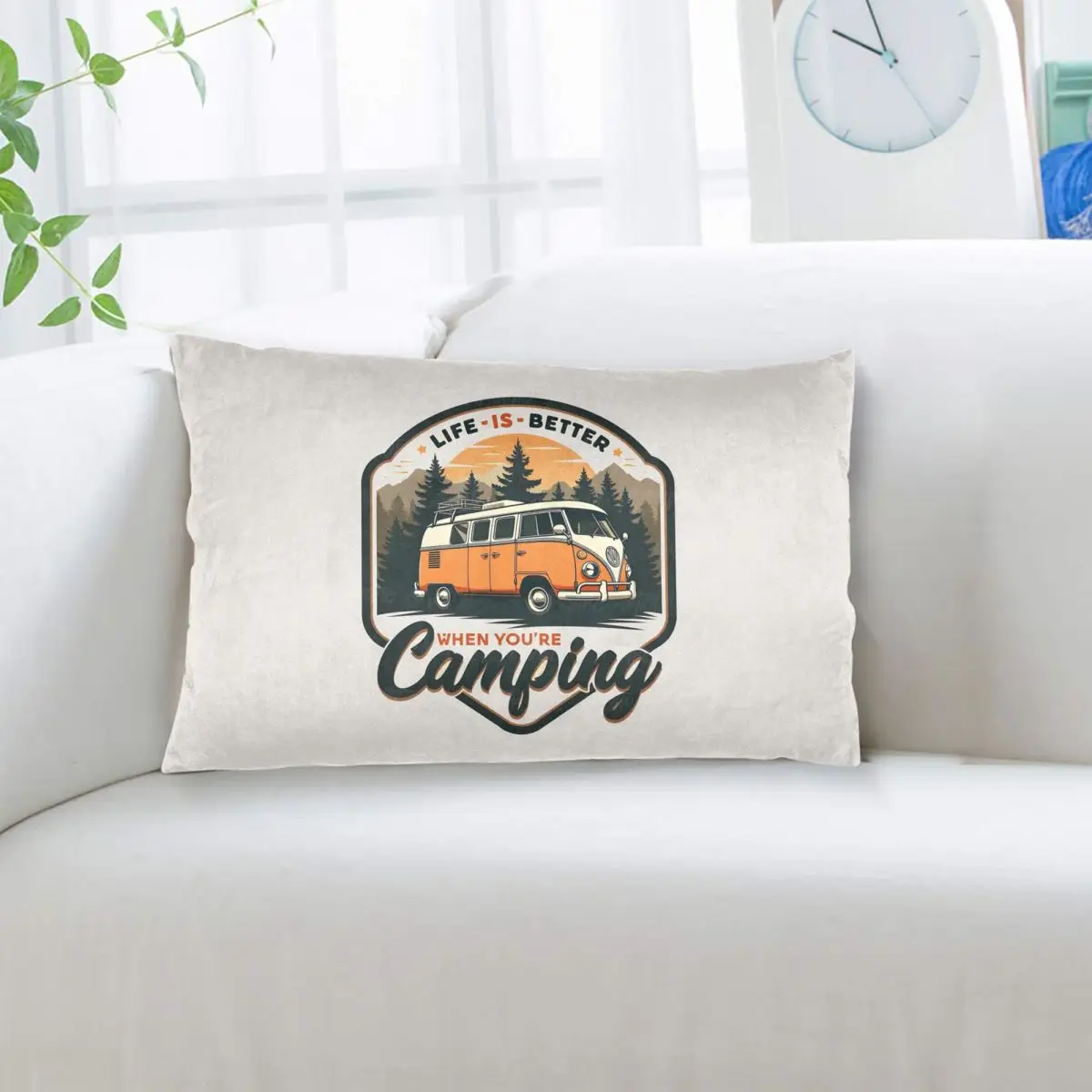 CamperVan Happy Camper Rectangle Pillowcase Cushion Cover Decor Bedroom Bed Home Comfort Throw Pillow