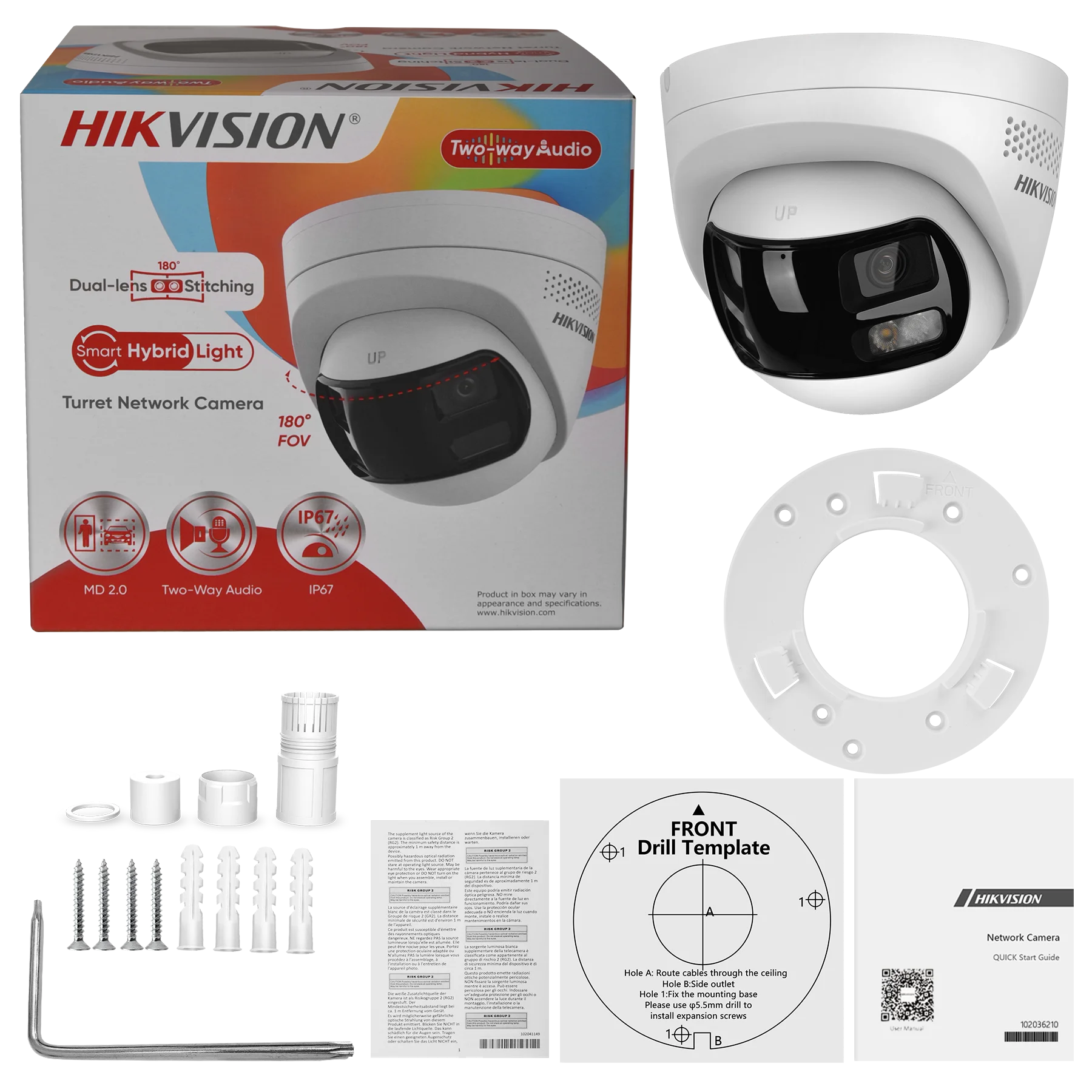 Hikvision DS-2CD1383G2P-LIUF/SL 4K 8MP Dual Lens 180° Wide Angle Smart Hybrid Light 2-Way Audio IP Camera With SD card slot IP67
