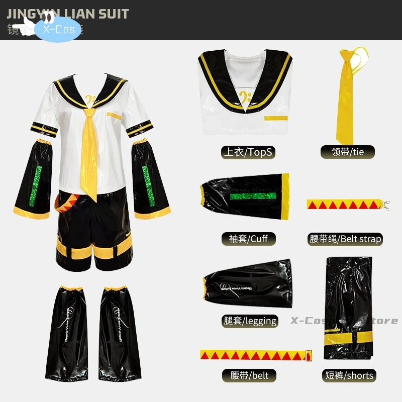 Fantasia de Cosplay de Kagamine Len e Rin, Uniforme com Mangas e Leggings, Headwear para Comic Con, Roupas
