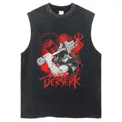 Berserk Anime Print 2024 New Vest Summer, Cotton Vest t-shirt senza maniche retrò lavata da uomo Ins