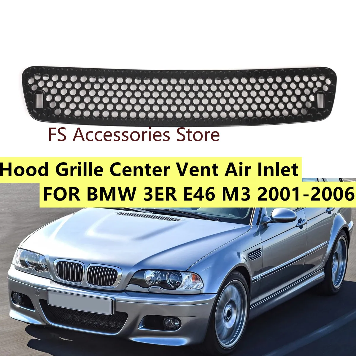جديد غطاء محرك السيارة الأسود مصبغة مركز تنفيس مداخل الهواء لسيارات BMW E46 M3 2001-2006 51132694723 شبكة المصد الأمامي سهلة التركيب