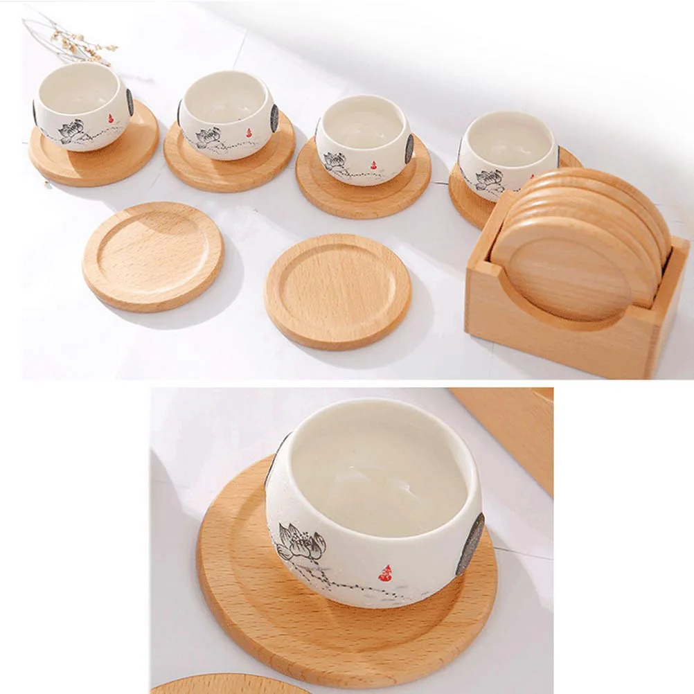 

1pcs Wooden Coasters Set Natural Beech Wood Drink Coasters For Table Home Kitchen Cup Mats Environmentally Friendly
