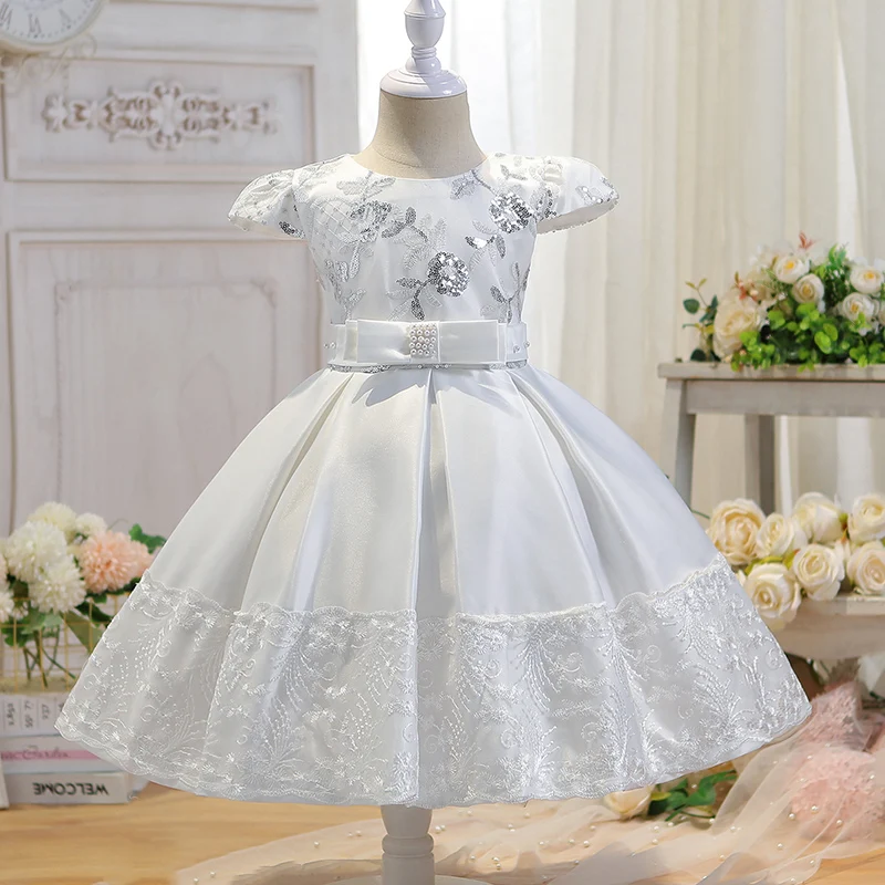 

Newborn Baptism Clothing Baby Girl Puffy Gauze Dresses Birthday Elegant Princess Prom Dress for Kids Sequin Sleeveless Ball Gown