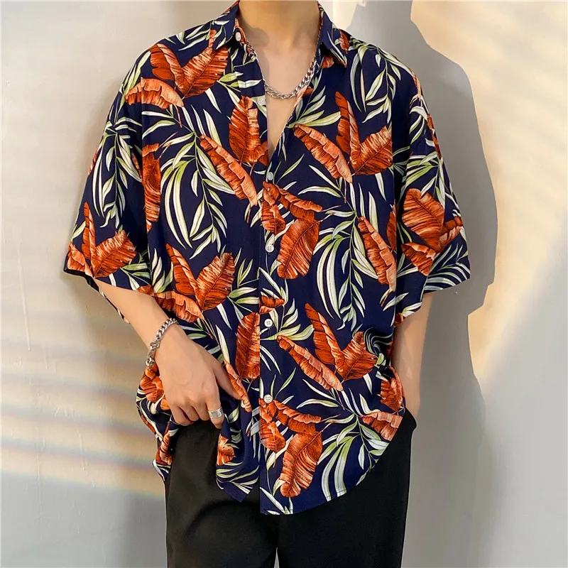 【26 Colors】 Hawaiian Beach Shirt-Animal Print 3/4 Sleeve-Cotton- Men\'s and Women\'s Seaside Tour Casual Vacation Flower Shirt