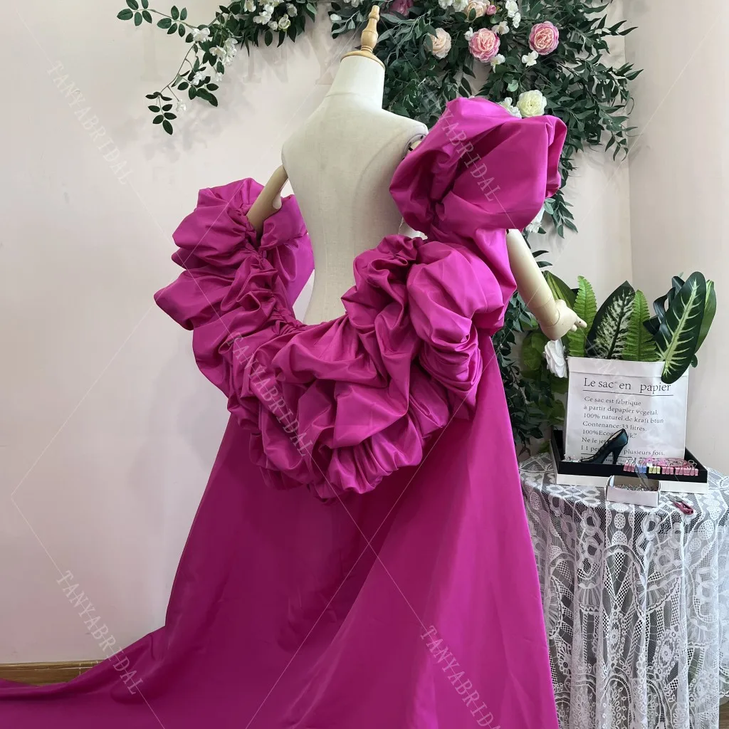 Fuchsia Taffeta Evening Dress Cape Fashionable Short Sleeves Tiered Ruched Taffeta Long Bolero Formal Lady Dress Outfit Cloak