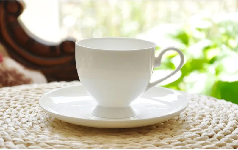 bone china plain white cup and saucer, porcelain tea cup with spoon, dessert coffee cups for afternoon, pottery cappuccino cup