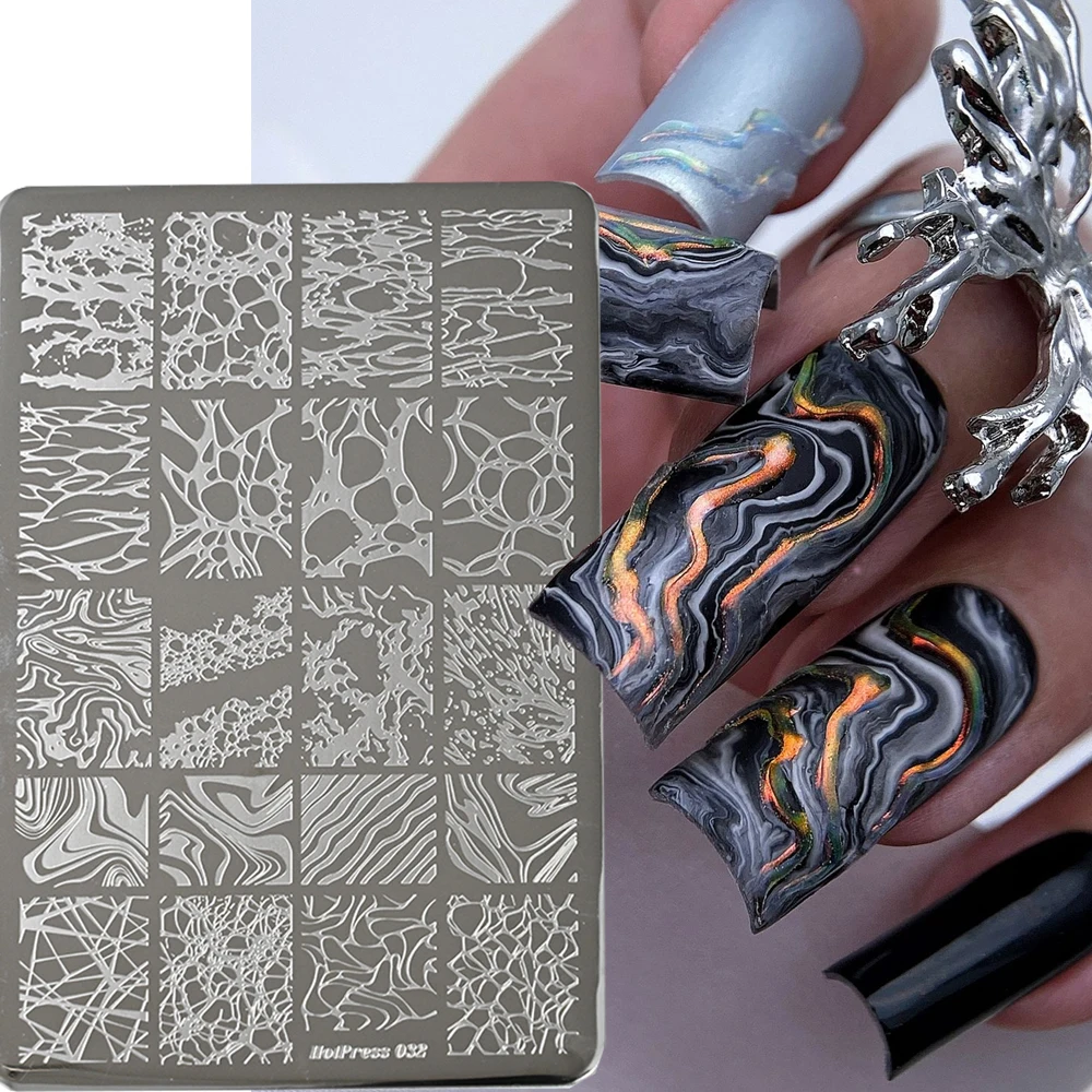 Over Size Abstract Mesh Crack Nail Stamping Plate Steel Deep Fluid Wave Vein Texture Pattern Nail Stencil DIY Line Manicure Tool