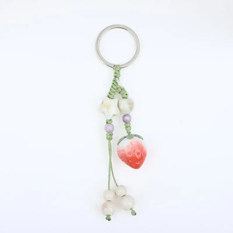 Handgefertigter Keramik-Erdbeer-Pfeffer-Schlüsselanhänger, Boho Perlen-Gewebter Schlüsselring, Niedlicher Taschenanhänger für Frauen und Mädchen, Geschenk, Tägliche Dekoration – Detail 8