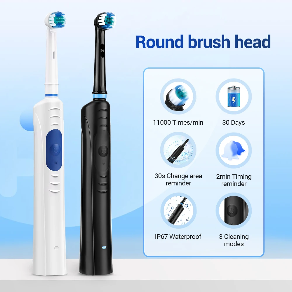 Rotary Electric Toothbrush For Adults Smart Timing Vibration Sonic Tooth Brush 3 Modes Rotating Toothbrushes 4 Replacement Heads