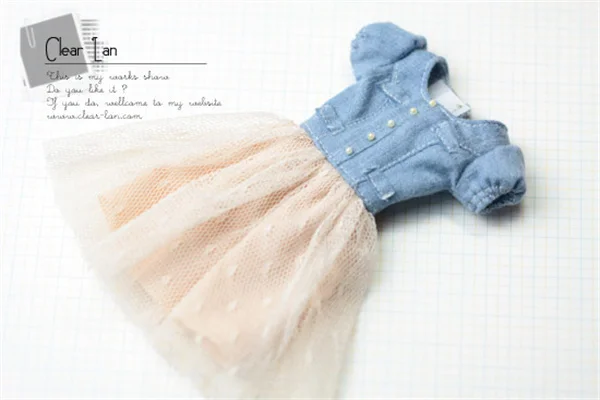 [Customized] 1/6 Female Bubble Short Sleeved Denim Lace Patchwork Dress Clothes Model for Momoko OB FR Nippon PoppyParker Dolls