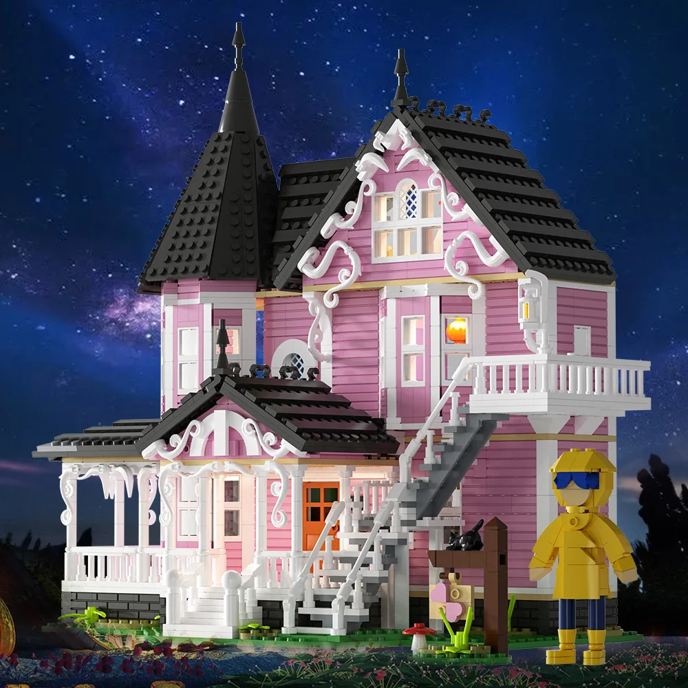 MOC Koralinierte Rosa Palast Baustein Modell Cartoon Film Ideen Wohnung Architektur Ziegel DIY Montage Spielzeug Kinder Geschenke