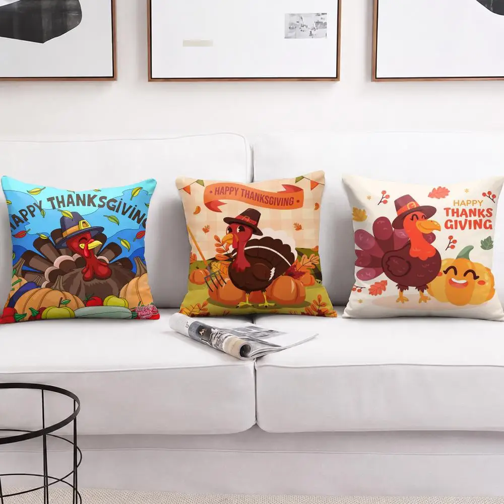 Thankful Festival Turkey Cushion Cover Soft Short Plush Pillow Cover Smooth Cozy Texture Aesthetic Cushion Case Home Decor