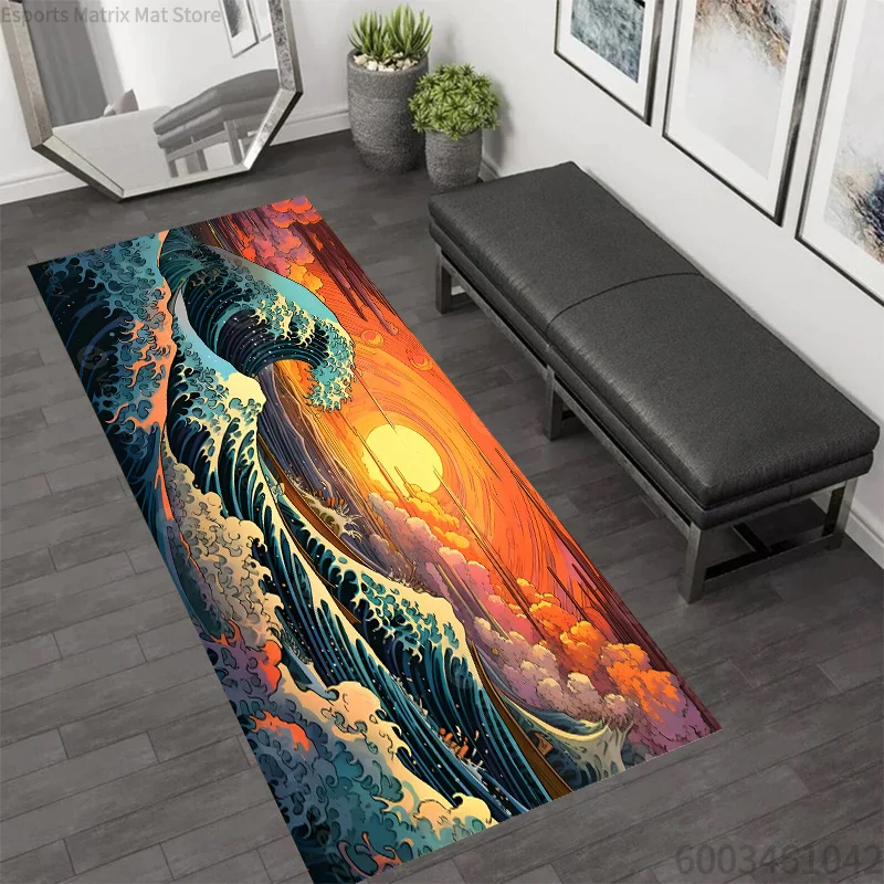 Classic Kanagawa Great Wave Runner Rug Vintage Japanese Art Non‑Slip Long Floor Mat Washable Carpet for Kitchen Home Decor