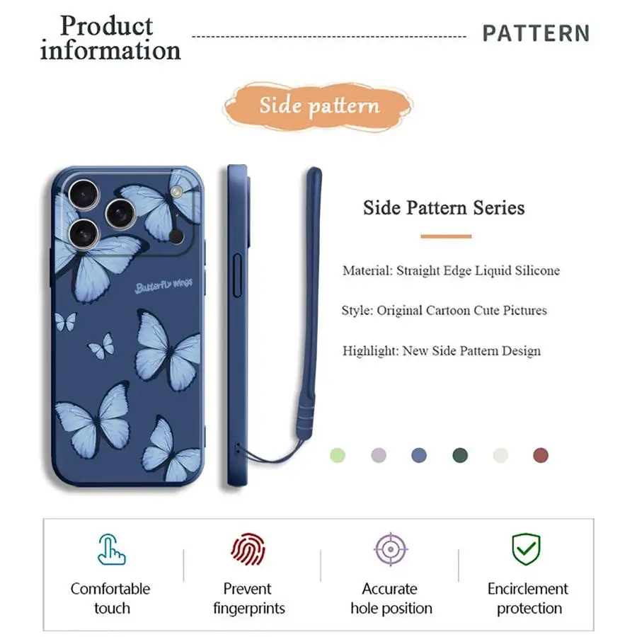 Apple iPhone 16 14 15 Plus XS 11 12 13 Pro Max 16e 17 Air XR 7 8用スマホケース ソフトカバー 赤 青 蝶