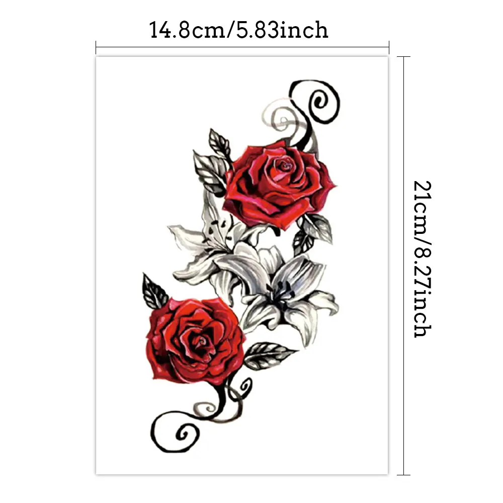 

2pcs Waterproof Temporary Tattoo Sticker Red Rose Peony Lily Leaf Sexy Totem Body Art Arm Fake Tattoos Sleeve for Women Men Leg