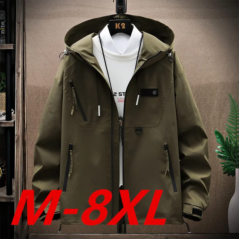 

M-8XL Oversized Jacket Men Waterproof Hooded Windbreaker Bomber Jacket Casual Military Jacket Loose Zipper Coats New