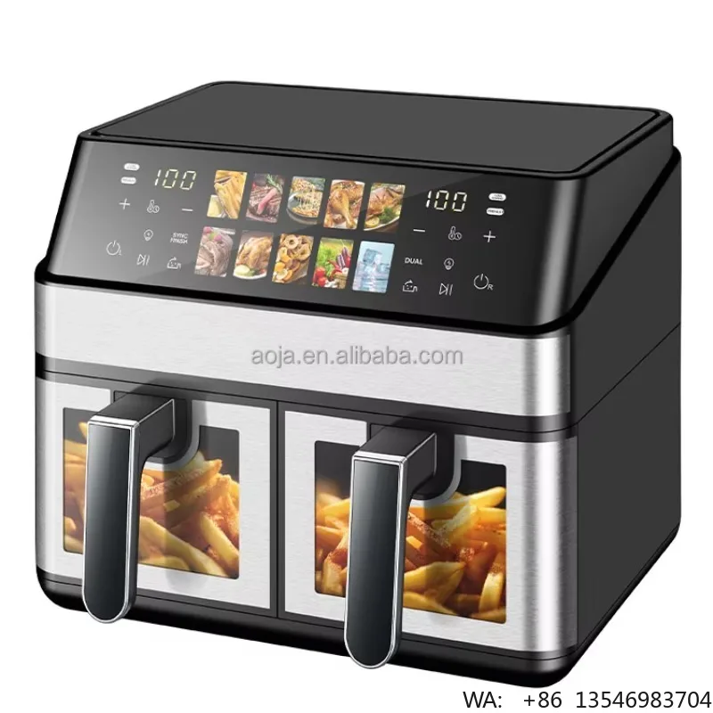 Dual Basket Air Fryer for Family 2 Independent Cooking, Quick Preheat, Custom Logo OEM Supplier  Color Screen+stainless Steel