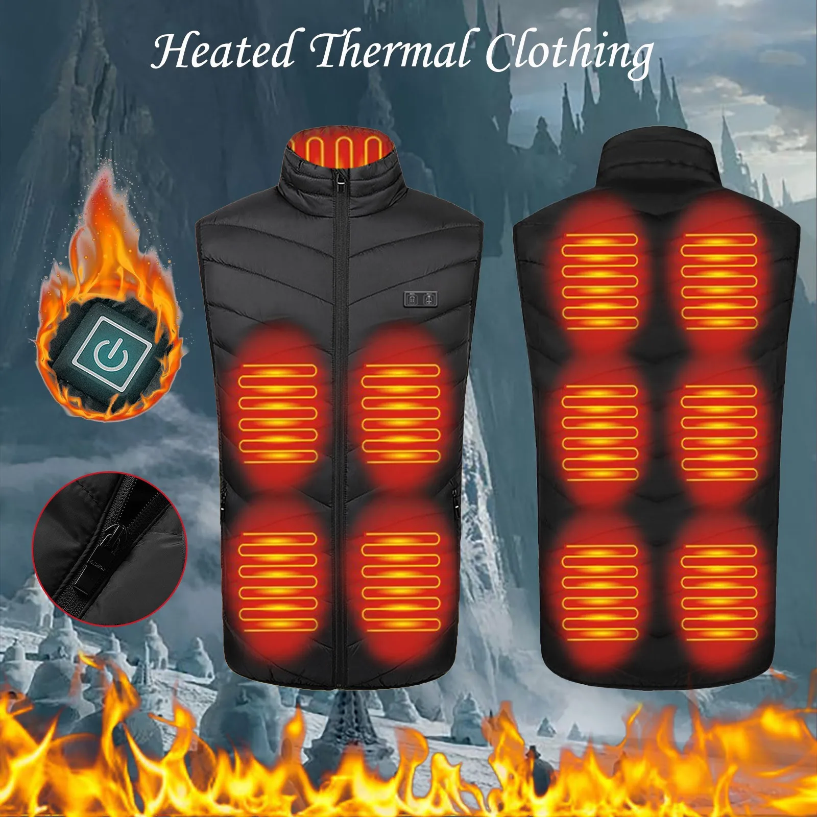 11 areas Heated Vest Jacket Men's Winter Usb Constant Temperature Heating Waistcoat Casual Sports Hiking Warm Sleeveless Coat