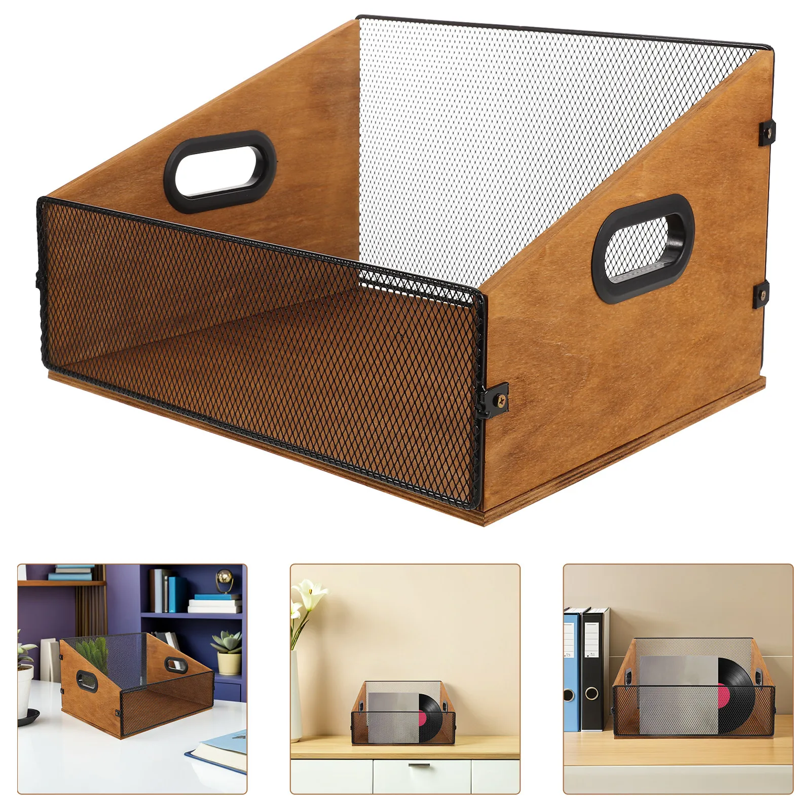 

Коробка для хранения виниловых пластинок из массива дерева, органайзер для виниловых альбомов, деревенский стиль, с ручками, для демонстрации и хранения виниловых пластинок