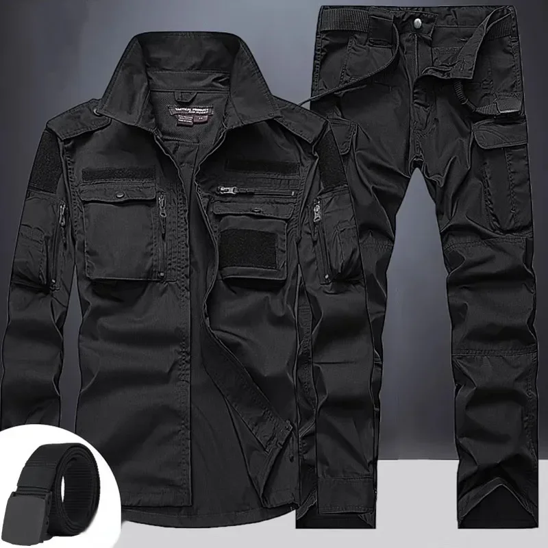 Summer Tactical Sets Mens Outdoor Breathable Multiple Pockets Combat Training  Long Sleeve Shirts Cargo Pants Suits Male