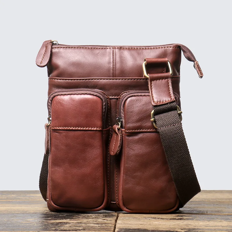 

New Men's Leather Shoulder Mobile Phone Bag Women's Crossbody Large Capacity iPad Bag Retro Fashion Simple Versatile Trend Casua