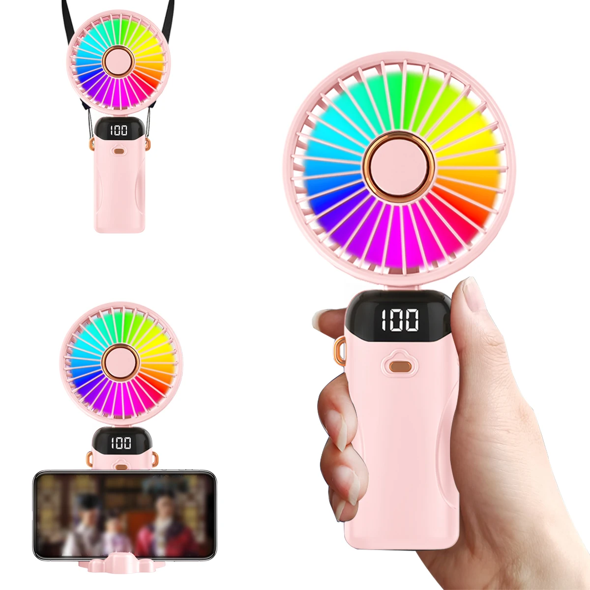 Handheld Foldable Fan LED Light Blade USB Rechargeable Portable Mini Cooling Fan Strong Airflow for Travel