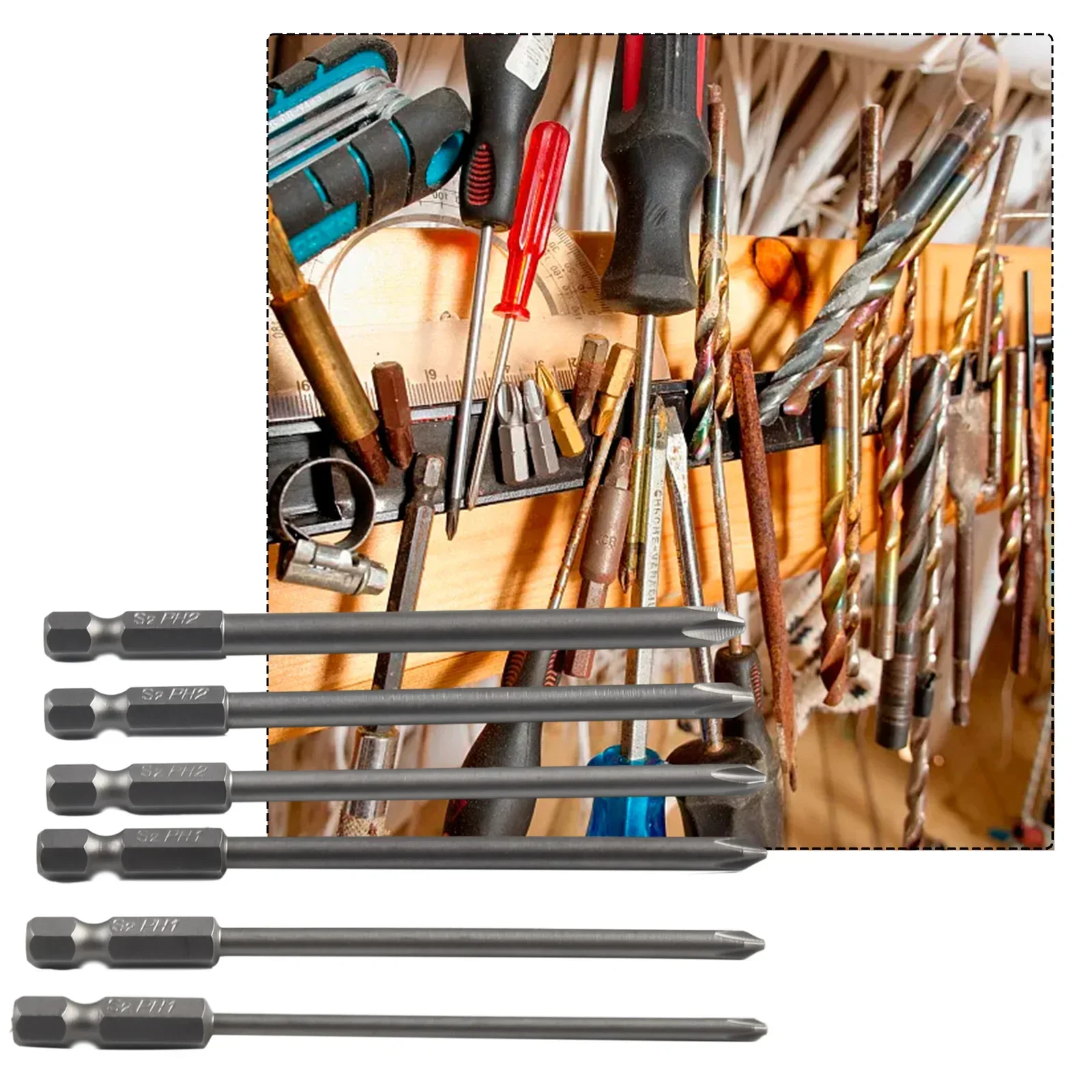 

For Household Screws Screwdriver Bit Home Shank 1/4inch 100mm Long 6Pcs/Set Cross Head Magnetic Bits Magnetic Hex