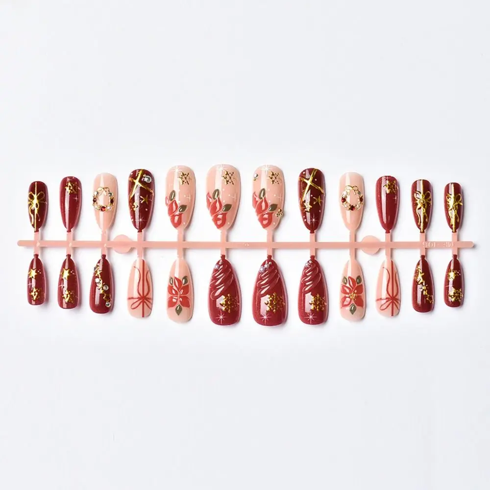 24/30 قطعة الحصان السنة القوس مسمار الزينة الأحمر سلسلة الراين السنة الجديدة الأظافر كاذبة Bowknot اللؤلؤ ثلاثية الأبعاد مسمار الفن التدريبات #2