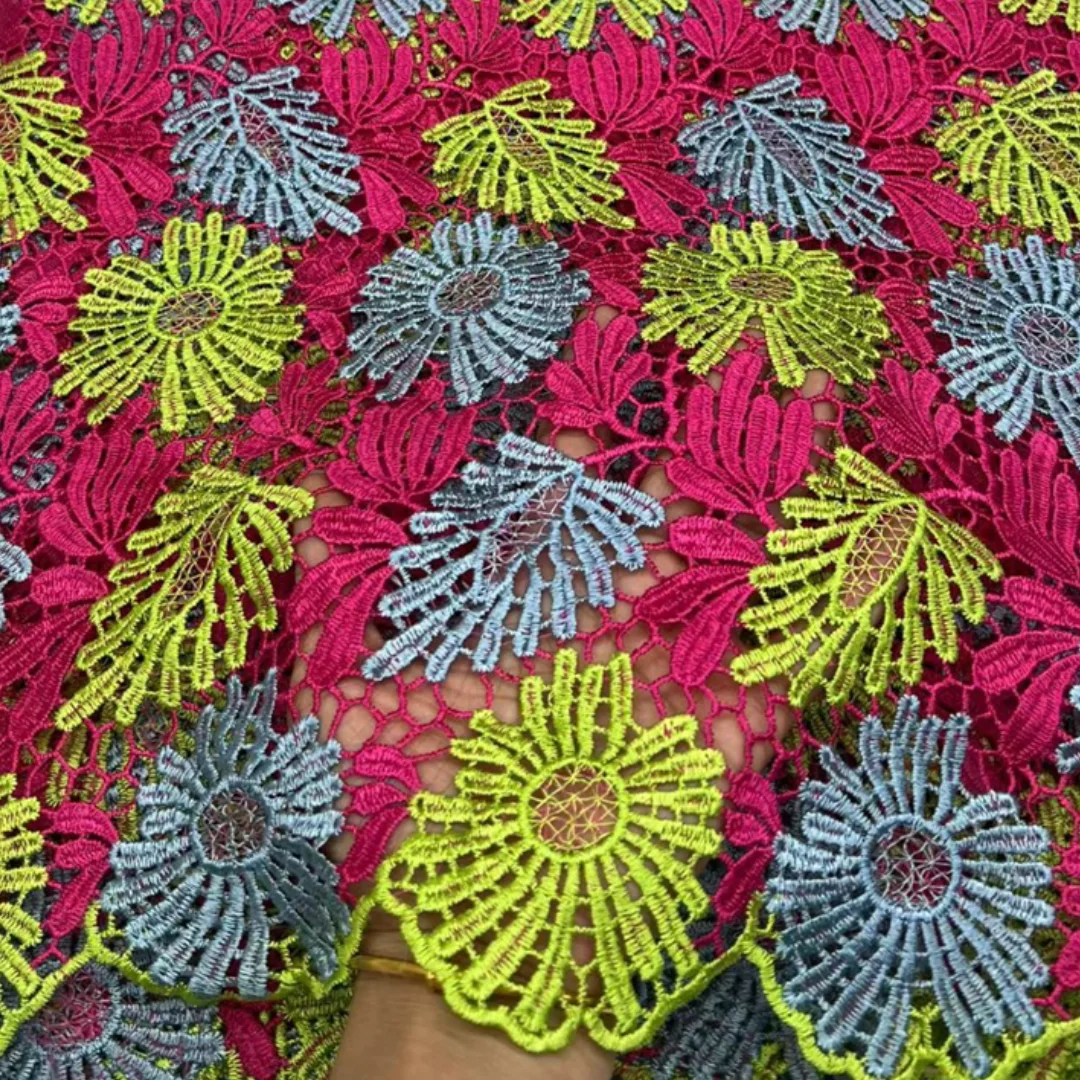 

5 Yards Bicolor Water Soluble Lace Fabric African Nigerian Guipure Cord Lace High Quality for Women Wedding Party Dress Sewing