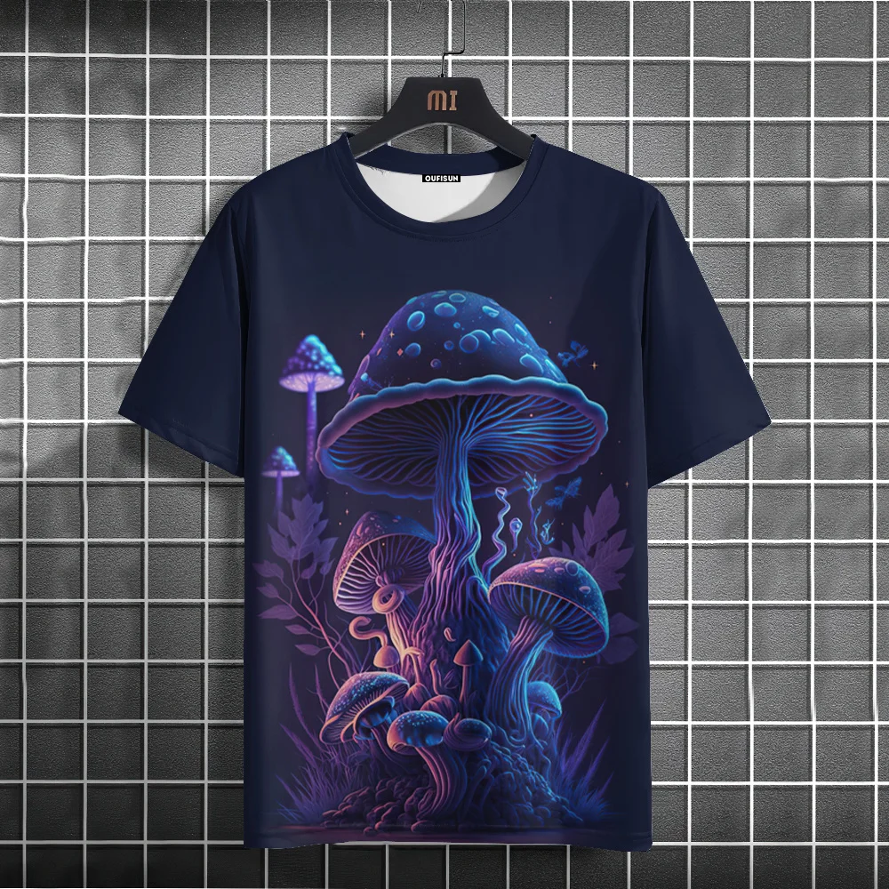 Cartoon Fashion Short Sleeve T-shirt For Men Fluorescence Mushroom Graphic Short Sleeve Breathable Men T -Shirt Boy Stylish