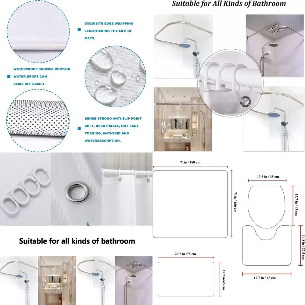 

Pink Girls Cartoon Bathroom Set: Shower Curtain, Toilet Seat Cover, Bath Mat & Rugs, Waterproof & Durable, 72 x 72 Decor