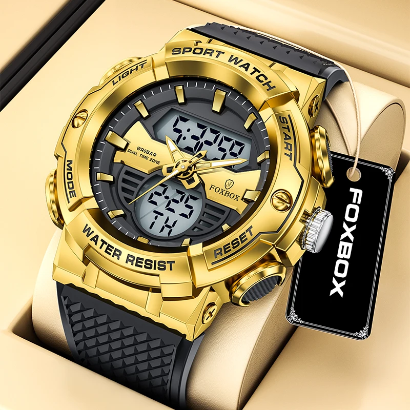 

FOXBOX Military Watch Men Silicone Sport Men's Quartz Wristwatches Casual Waterproof LED Display Alarm Digital Watches For Men