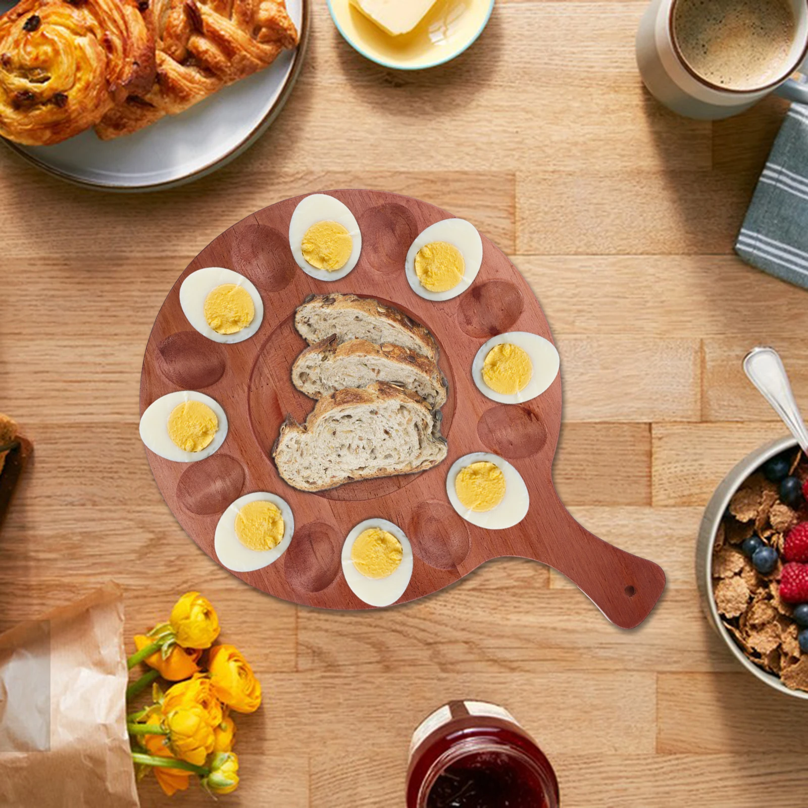 

Egg Divided Serving Plate Wooden Double Sided Design Multifunctional Safe Reusable Elegant Home Use Deviled Egg Serving Plate