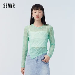 Semir Long Sleeve T Shirt Women Butterfly Full Screen Screen 2023 Spring New Slim Irregular Top Sweet Cool Small Crowd