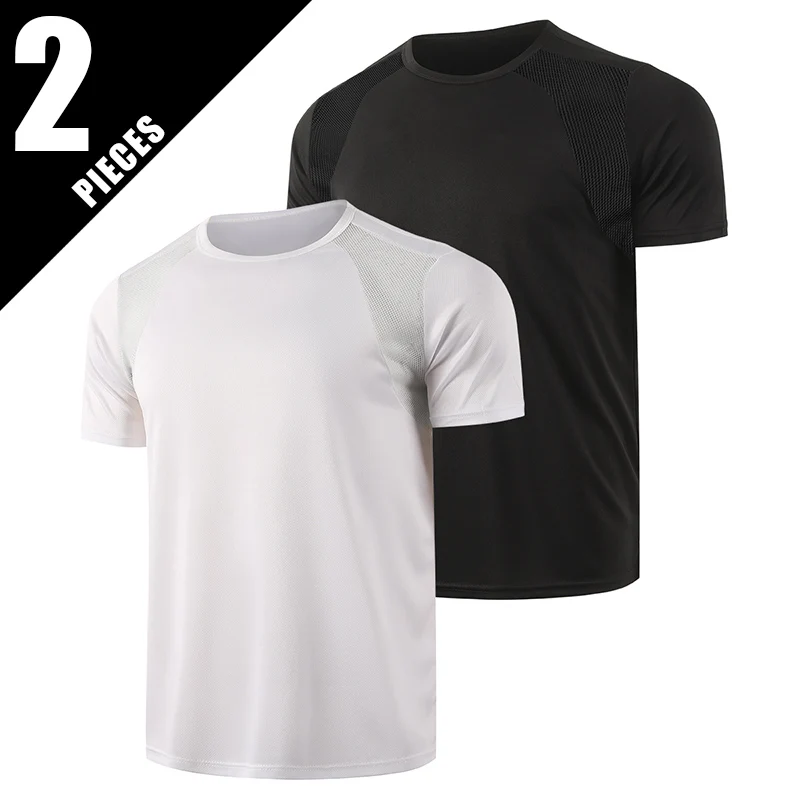 1/2-teiliges Herren-Sommer-Sportshirt in Schwarz und Weiß, einfarbig, schnell trocknend, kurzärmelig, locker und atmungsaktiv, für Sport und Laufen