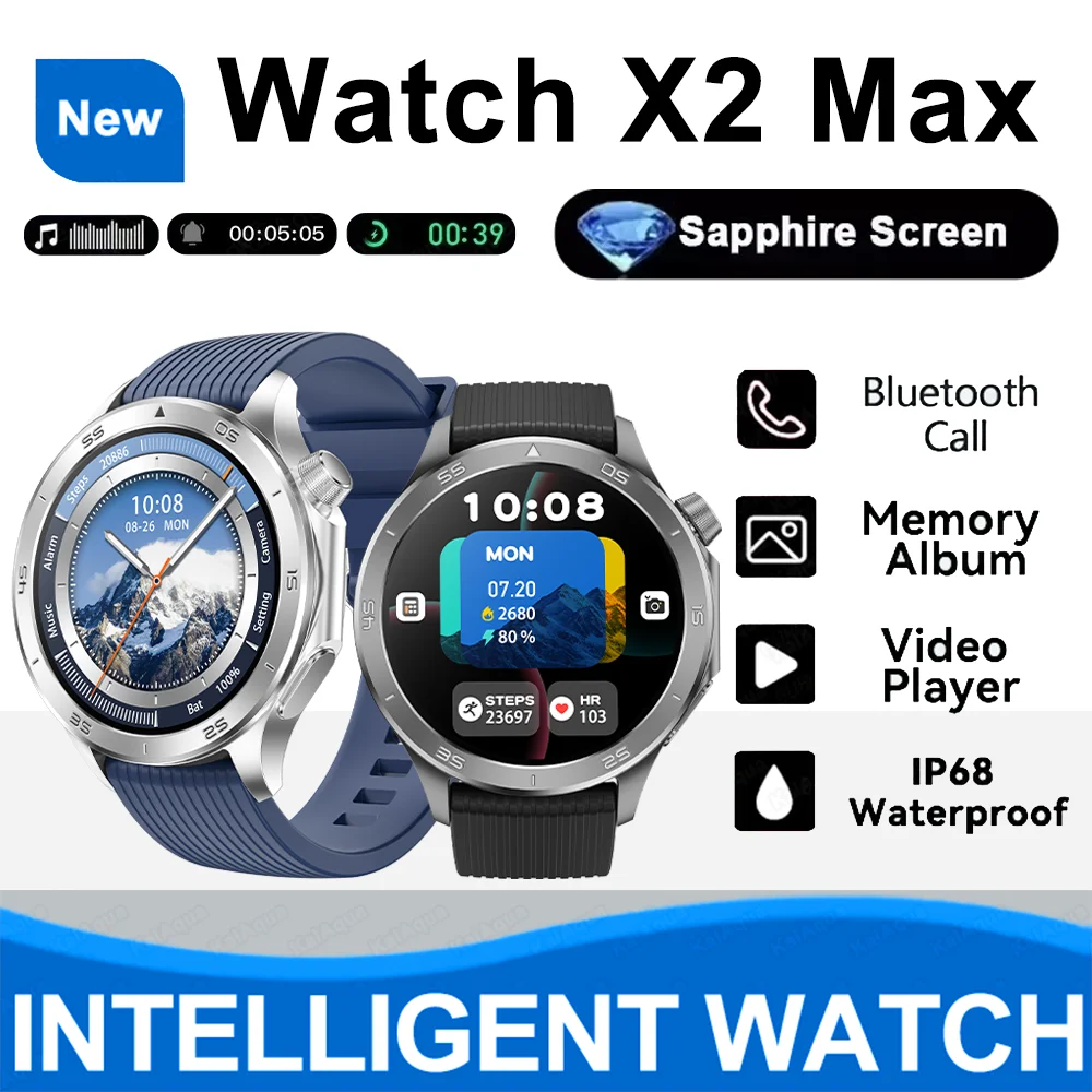 

New Watch X2 Max GPS Track Smart Watches For Men Women Sport Heart Rate Bluetooth Call NFC IP68 Waterproof Compass Smartwatch