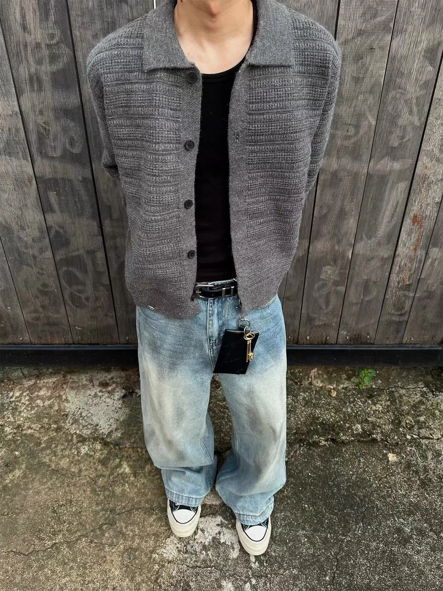 

Autumn Winter American Retro Heavyweight Lazy Knitted Cardigan Men Versatile Loose Casual Sweater Jaet Breathable Comfortable