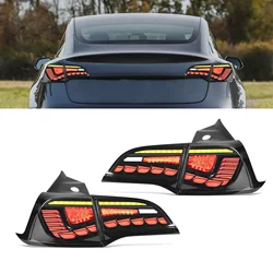 For Tesla Model 3 Y 2017 2018 2019 2020 2021 2022 2023 1 Pair Left+Right LED Tail Light Lamp With Dynamic Turn Signal GTS StyleA