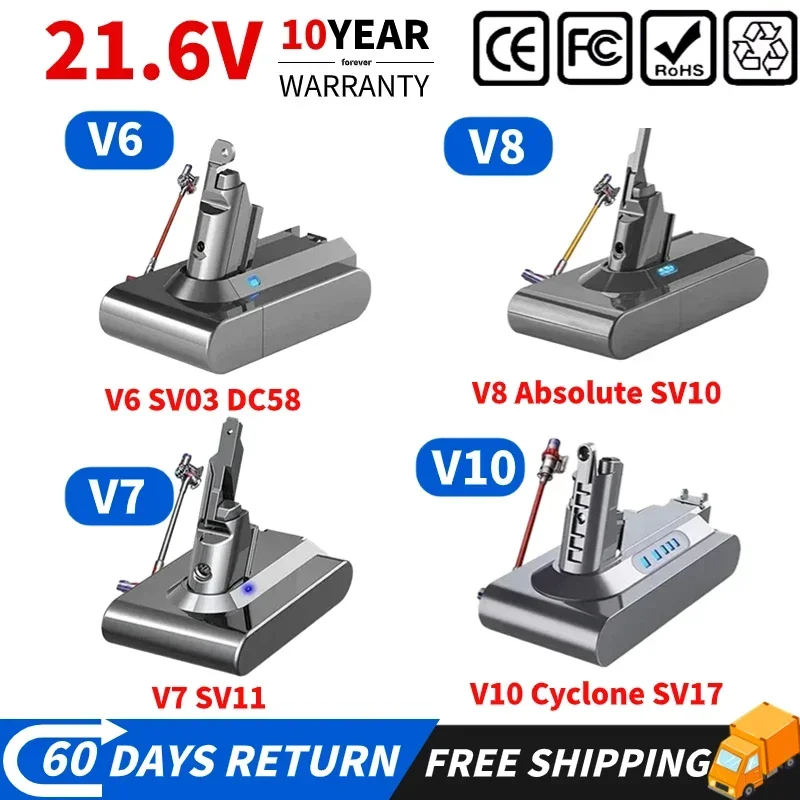 

21.6V Dyson V6 V7 V8 V10 Type A/B 8000mAh Replacement Battery for Dyson Absolute Cord-Free Vacuum Handheld Vacuum Cleaner