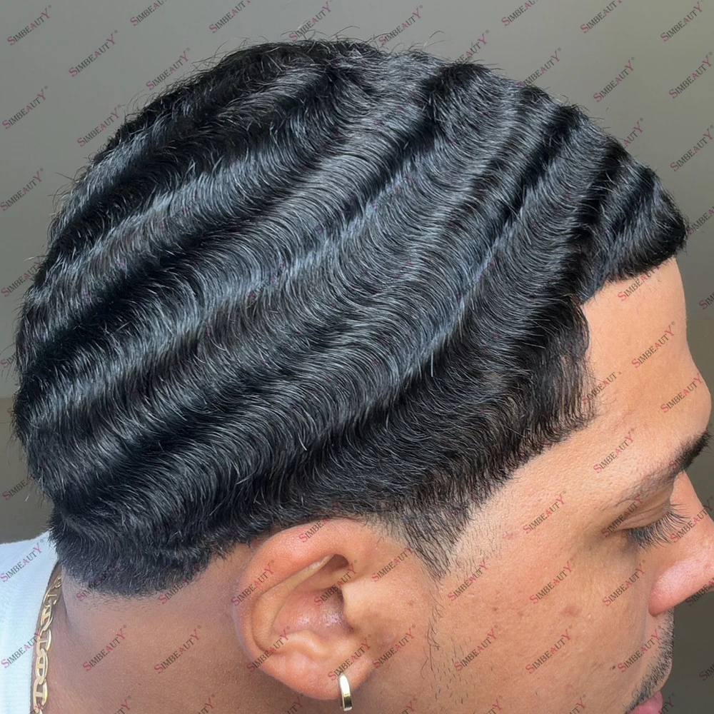 Black Men Hairloss Hair Replacement Breathable Mono Mesh 8mm 10mm 15mm 360Waves Hairpieces Super Durable Natural Hairline Toupee
